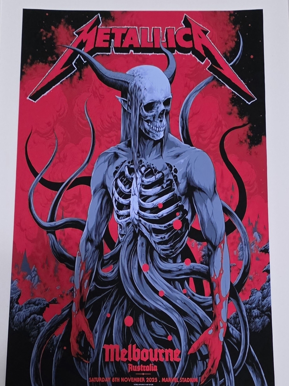 Metallica Tour Posters- Red and Black Wall Art. Set Of 5---11" X 14"